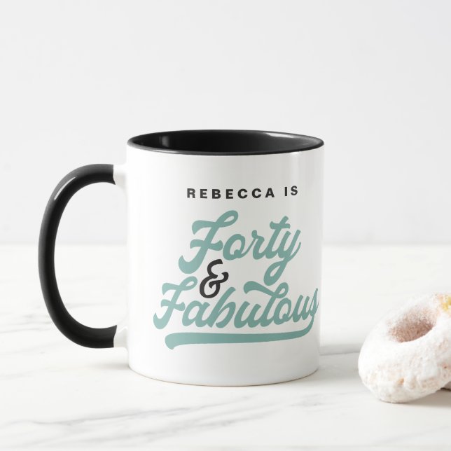 40 & fabulous birthday retro vintage script mug (With Donut)