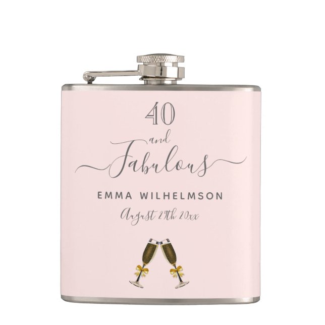 40 fabulous birthday rose gold blush photo hip flask (Front)