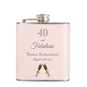 40 fabulous birthday rose gold blush pink monogram hip flask