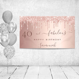 40 Fabulous birthday rose gold pink drips Banner
