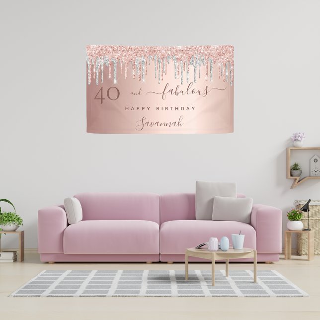 40 Fabulous birthday rose gold silver drips Banner (Creator Uploaded)