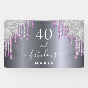 40 fabulous birthday silver purple glitter glam banner