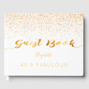 40 Fabulous birthday white gold monogram Guest Book