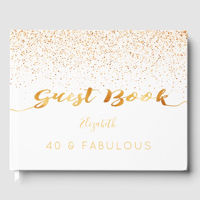 40 Fabulous birthday white gold monogram Guest Book (Front)