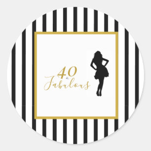 40 & Fabulous Black and Gold Birthday Party Classic Round Sticker