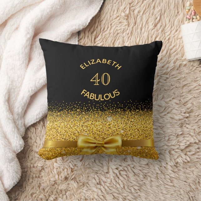 40 fabulous black gold bow name cushion (Blanket)