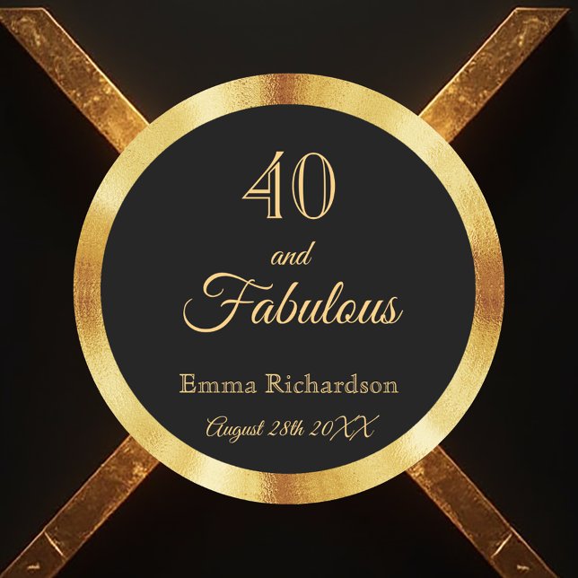 40 fabulous black gold name classic round sticker (Creator Uploaded)