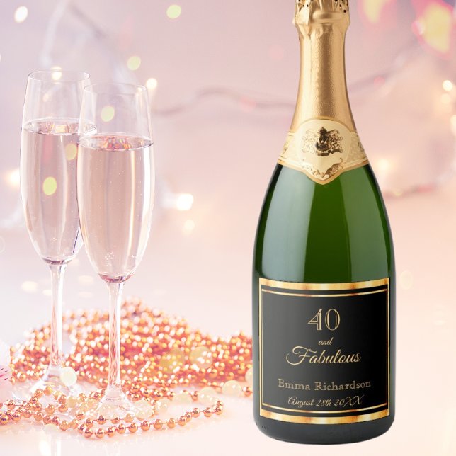 40 fabulous black gold name date sparkling wine label (Creator Uploaded)