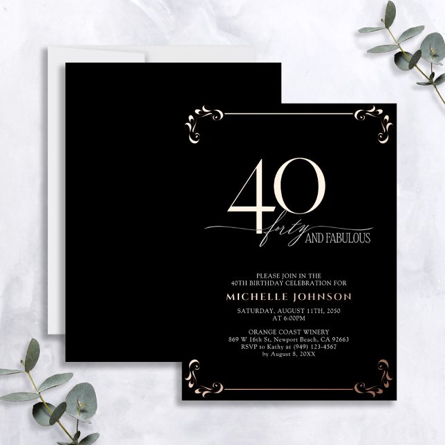 40 & Fabulous Black Rose Gold Calligraphy Birthday (Creator Uploaded)
