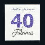 40 Fabulous Dark Blue Glitter 40th Birthday Party Napkin<br><div class="desc">Celebrate turning 40 in style with this elegant custom 40th birthday design, 40 and fabulous in dark blue glitter and black and your name in chic script calligraphy. Exclusively designed for you by Happy Dolphin Studio. If you need any help please contact us through our store. We're happy to help...</div>