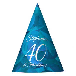 40 & Fabulous Elegant Ocean Blue Birthday Party Hat