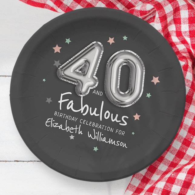 40 & Fabulous Foil Balloon Stars Birthday Paper Plate (Creator Uploaded)
