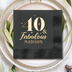 40 & Fabulous Fortieth Birthday Personalised Name Foil Napkins