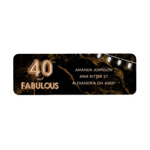 40 & Fabulous Gold & Black 40th Birthday Return Address Label