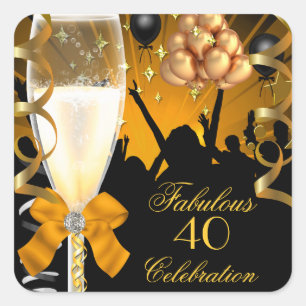 40 & Fabulous Gold Black Birthday Champagne Square Sticker