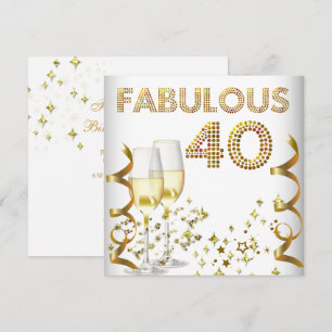 40 Fabulous Gold Champagne 40th Birthday Party Invitation