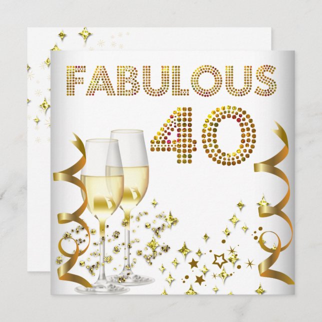 40 Fabulous Gold Champagne 40th Birthday Party Invitation (Front/Back)