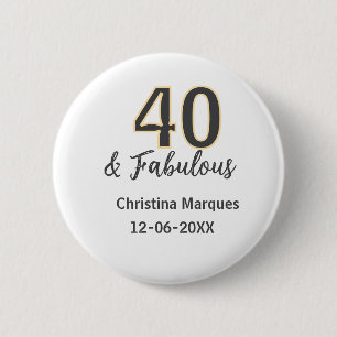 40 & fabulous gray yellow birthday calligraphy 6 cm round badge