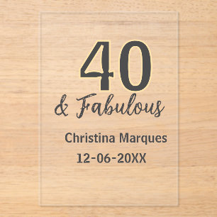 40 & fabulous gray yellow birthday calligraphy acrylic invitations