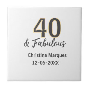 40 & fabulous gray yellow birthday calligraphy  ceramic tile