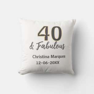 40 & fabulous gray yellow birthday calligraphy cushion