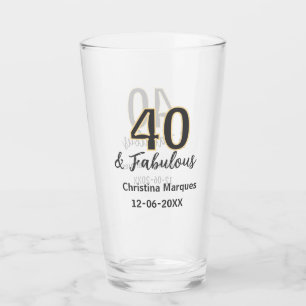 40 & fabulous gray yellow birthday calligraphy  glass