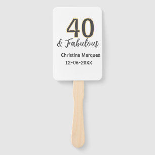 40 & fabulous gray yellow birthday calligraphy  hand fan