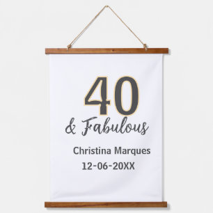 40 & fabulous gray yellow birthday calligraphy hanging tapestry