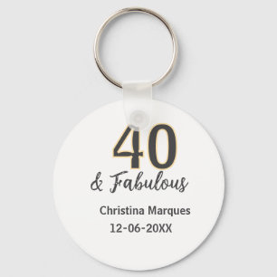 40 & fabulous gray yellow birthday calligraphy key ring