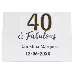 40 & fabulous gray yellow birthday calligraphy large gift bag