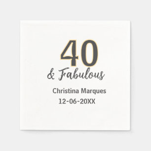 40 & fabulous gray yellow birthday calligraphy napkin