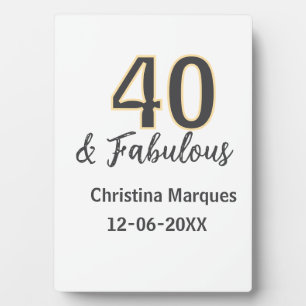 40 & fabulous gray yellow birthday calligraphy plaque