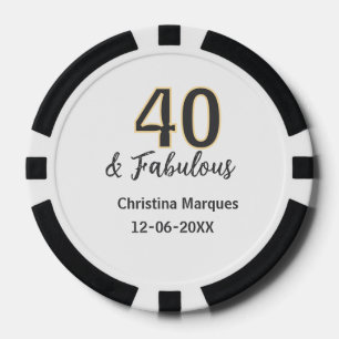 40 & fabulous gray yellow birthday calligraphy poker chips