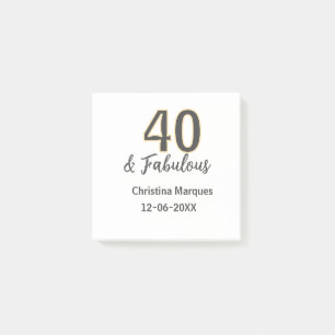 40 & fabulous gray yellow birthday calligraphy post-it notes