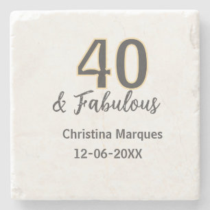 40 & fabulous gray yellow birthday calligraphy  stone coaster