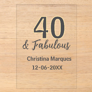 40 & fabulous grey yellow birthday calligraphy acrylic invitations
