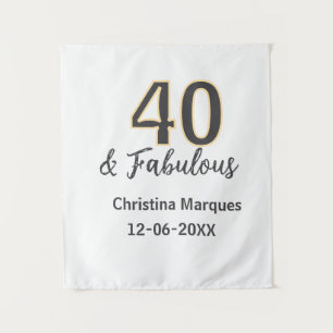 40 & fabulous grey yellow birthday calligraphy tapestry