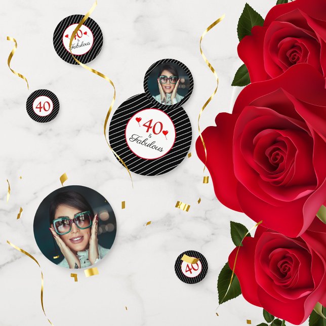 40 & Fabulous Hearts 40th Birthday Photo Black Confetti (40 & Fabulous Hearts 40th Birthday Photo Black Confetti)