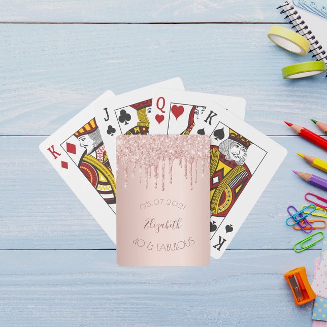 40 fabulous party blush rose gold glitter drips playing cards (Creator Uploaded)