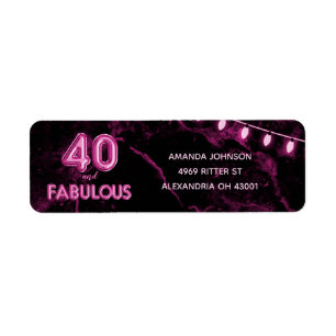 40 & Fabulous Pink & Black 40th Birthday Return Address Label