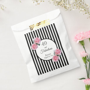 40 fabulous pink florals black stripes name party favour bag