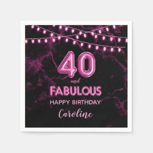 40 & Fabulous Pink Foil Balloons & String Lights Napkin