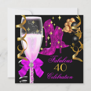 40 & Fabulous Pink Purple Gold Birthday Shoes Invitation
