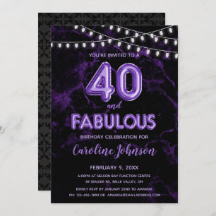 40 & Fabulous Purple Balloon Birthday Invitations