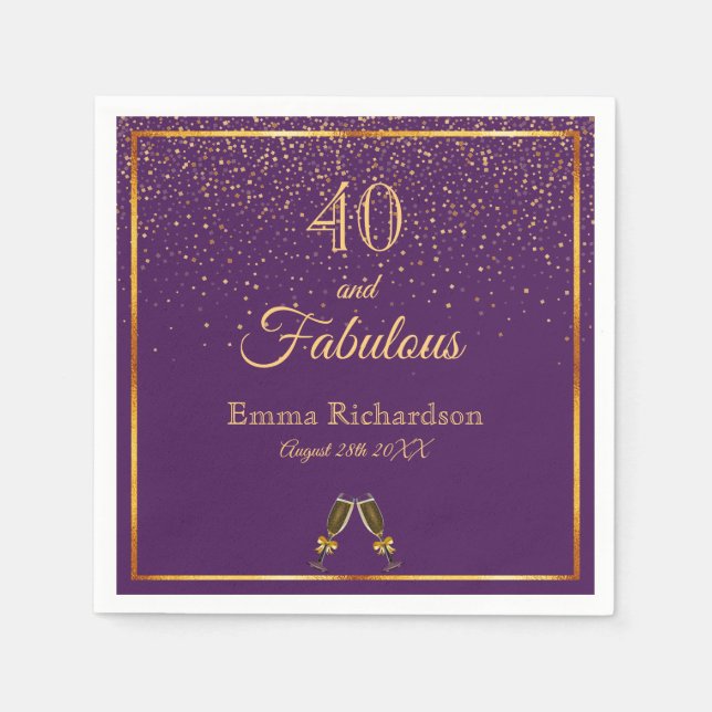 40 fabulous purple gold name fun napkin (Front)