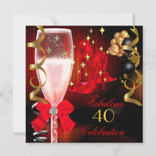 40 & Fabulous Red Black Gold Birthday Shoes Invitation