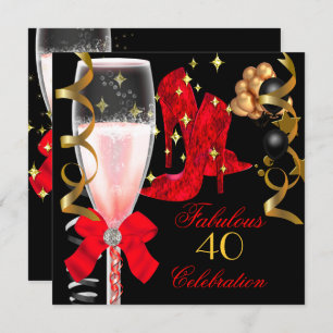 40 & Fabulous Red Black Gold Birthday Shoes Invitation