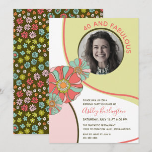 40 & Fabulous Retro Floral Photo Invitation