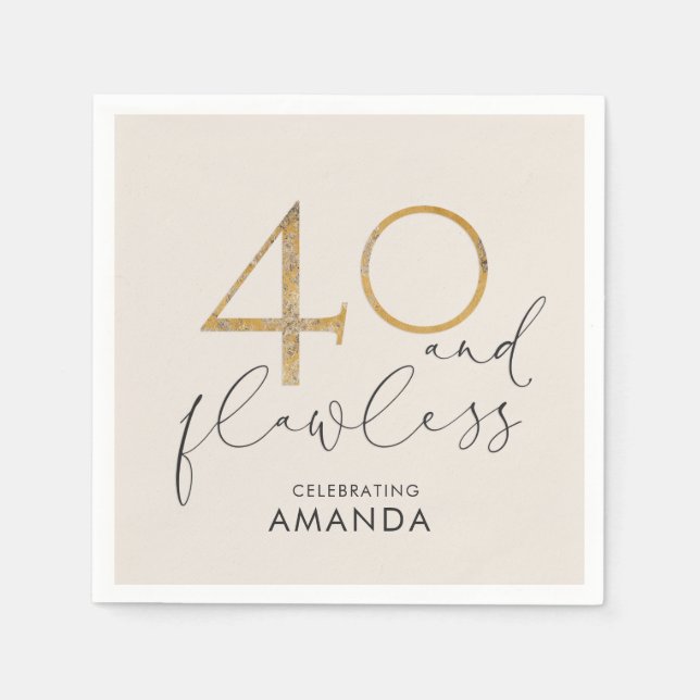40 & Flawless Blush Pink Gold & Grey Personalised Napkin (Front)