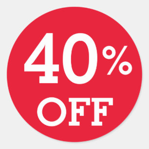 40% Forty Percent OFF discount sale white red   Classic Round Sticker